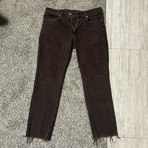 Levi’s Men’s Brown Denim Jeans, waist 31 inseam 32, cropped with frayed hem